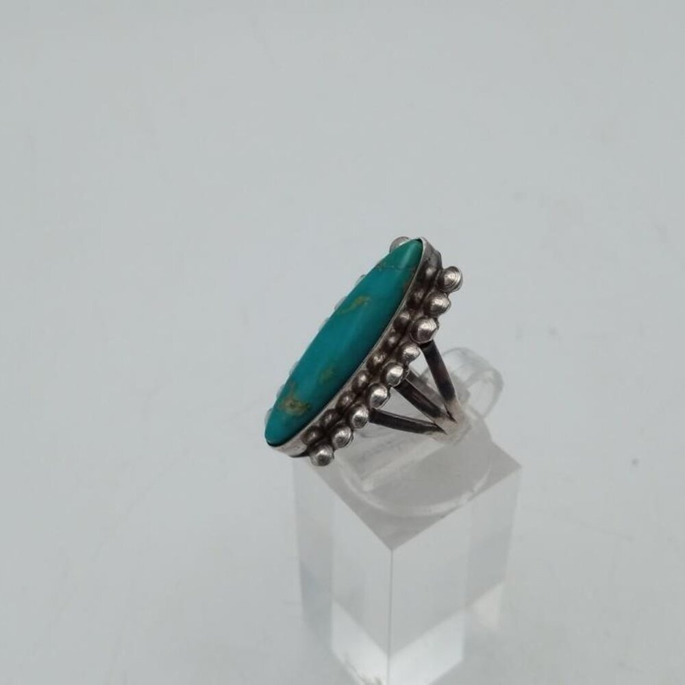 Handmade Sterling Silver and Oval Turquoise Native American Ring Size 5.5 - Picture 7 of 10